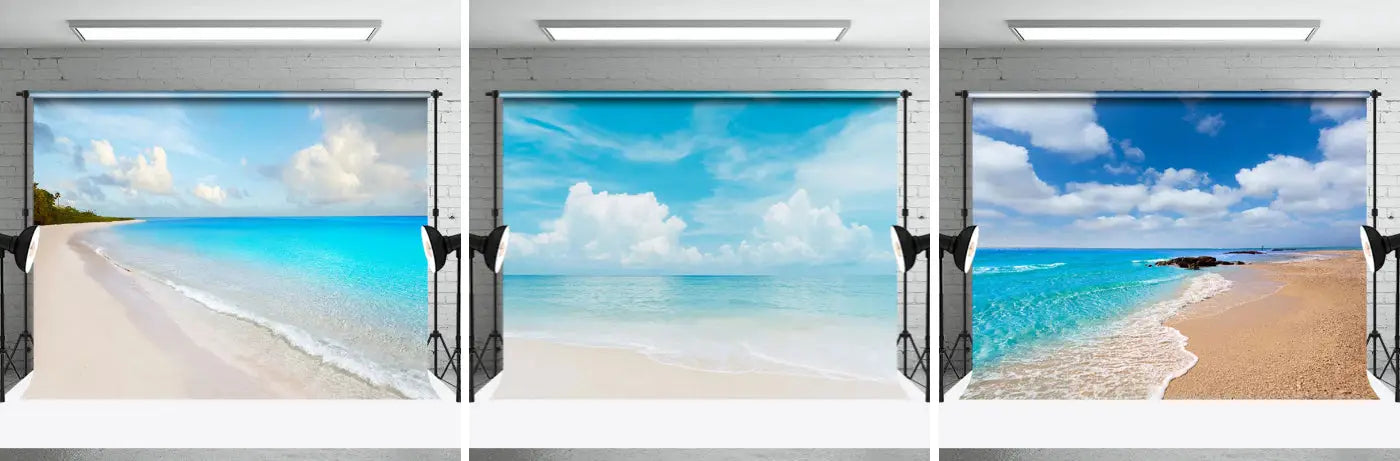 Sandy Beach Blue Sky Coastal Summer Photo Backdrop - Aperturee