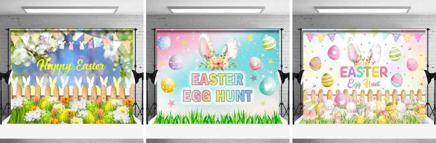 Patterned Egg Wood Fence Bunny Grass Easter Backdrop - Aperturee