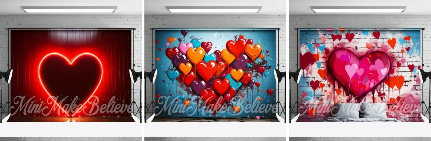 Red Neon Light Heart Happy Valentines Day Backdrop - Aperturee