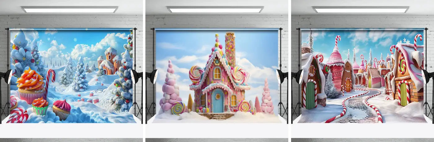 Winter Snow Field Candyland Merry Christmas Backdrop - Aperturee