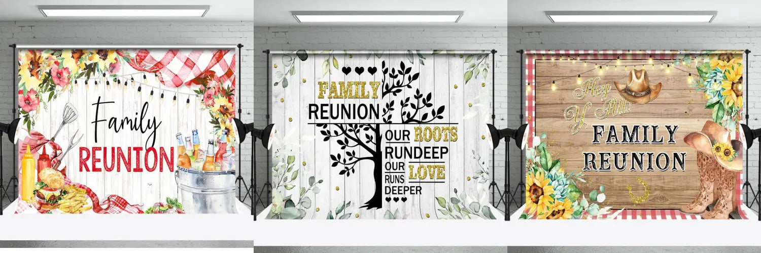 Floral Picnic Food Wooden Family Reunion Backdrop - Aperturee