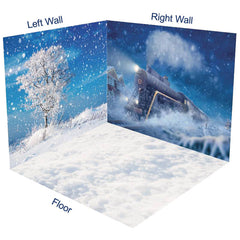 Aperturee - Aperturee Winter Snowy Field Express Train Room Set Backdrop