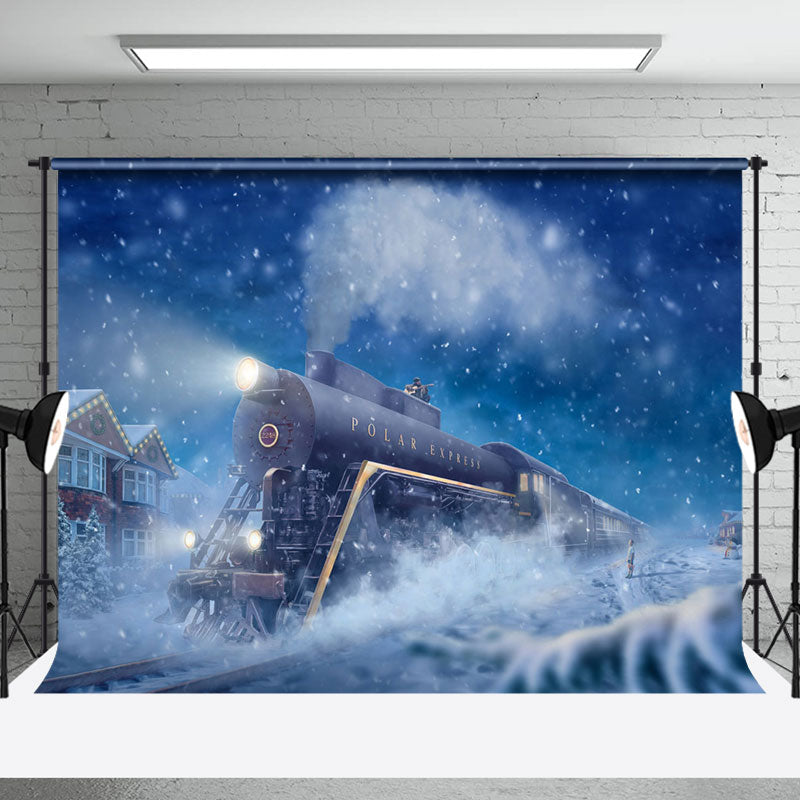 Aperturee - Aperturee Winter Snowy Field Express Train Room Set Backdrop