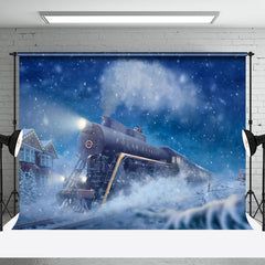 Aperturee - Aperturee Winter Snowy Field Express Train Room Set Backdrop