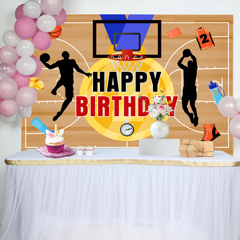 Aperturee - Gold Medal Sport Basketball Court Birthday Backdrop