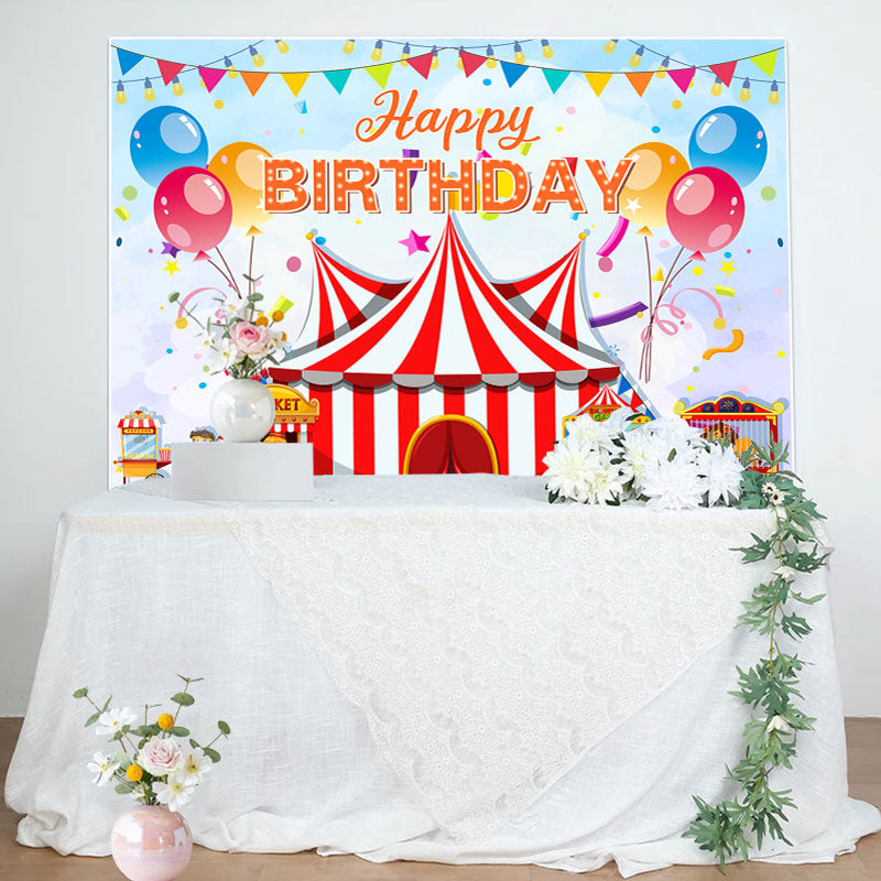 Aperturee - Colorful Balloon Circus Tent Happy Birthday Backdrop