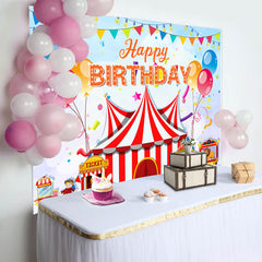 Aperturee - Colorful Balloon Circus Tent Happy Birthday Backdrop