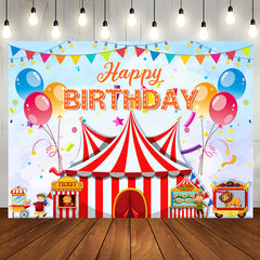 Aperturee - Colorful Balloon Circus Tent Happy Birthday Backdrop