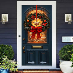 Aperturee - Aperturee Red Bowknot Star Wreath Light Xmas Navy Door Cover