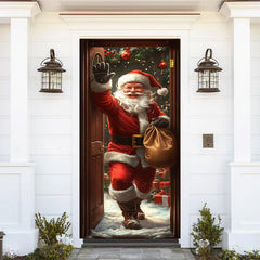 Aperturee - Aperturee Snowy Christmas Gift Santa Claus Knocking Door Cover