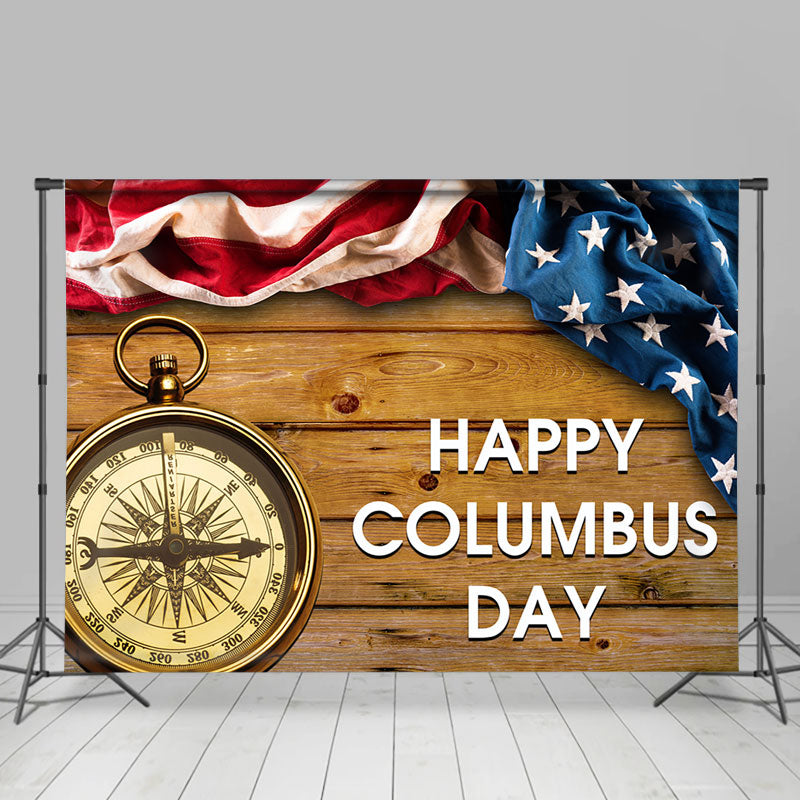 Aperturee - Retro Usa Flag Compass Wooden Columbus Day Backdrop