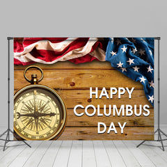 Aperturee - Retro Usa Flag Compass Wooden Columbus Day Backdrop