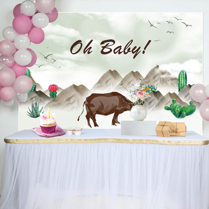 Aperturee - Mountain Circus Cow Oh Baby Gender Reveal Backdrop