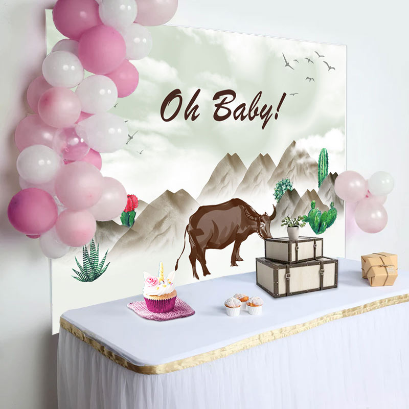 Aperturee - Mountain Circus Cow Oh Baby Gender Reveal Backdrop