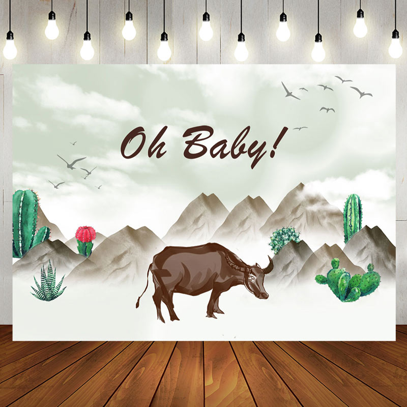 Aperturee - Mountain Circus Cow Oh Baby Gender Reveal Backdrop