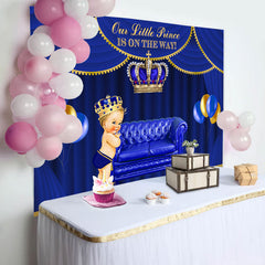 Aperturee - Royal Blue Little Prince Crown Baby Shower Backdrop