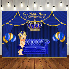 Aperturee - Royal Blue Little Prince Crown Baby Shower Backdrop