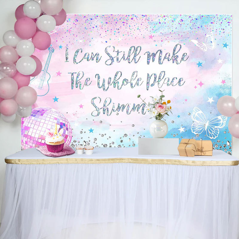 Aperturee - Pink Blue Disco Ball Shimmer Birthday Party Backdrop