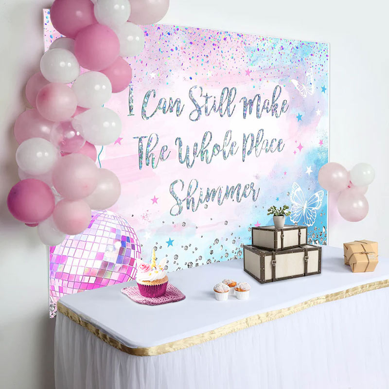 Aperturee - Pink Blue Disco Ball Shimmer Birthday Party Backdrop