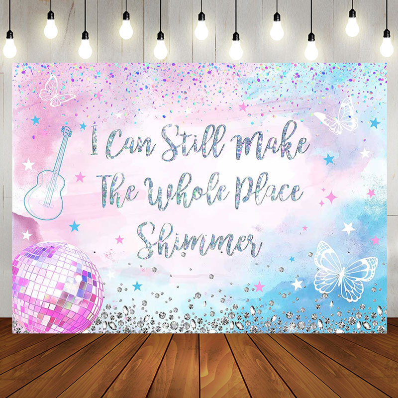 Aperturee - Pink Blue Disco Ball Shimmer Birthday Party Backdrop