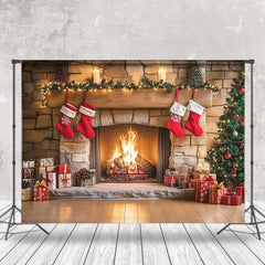 Aperturee - Aperturee Indoor Room Fireplace Sock Gifts Christmas Backdrop