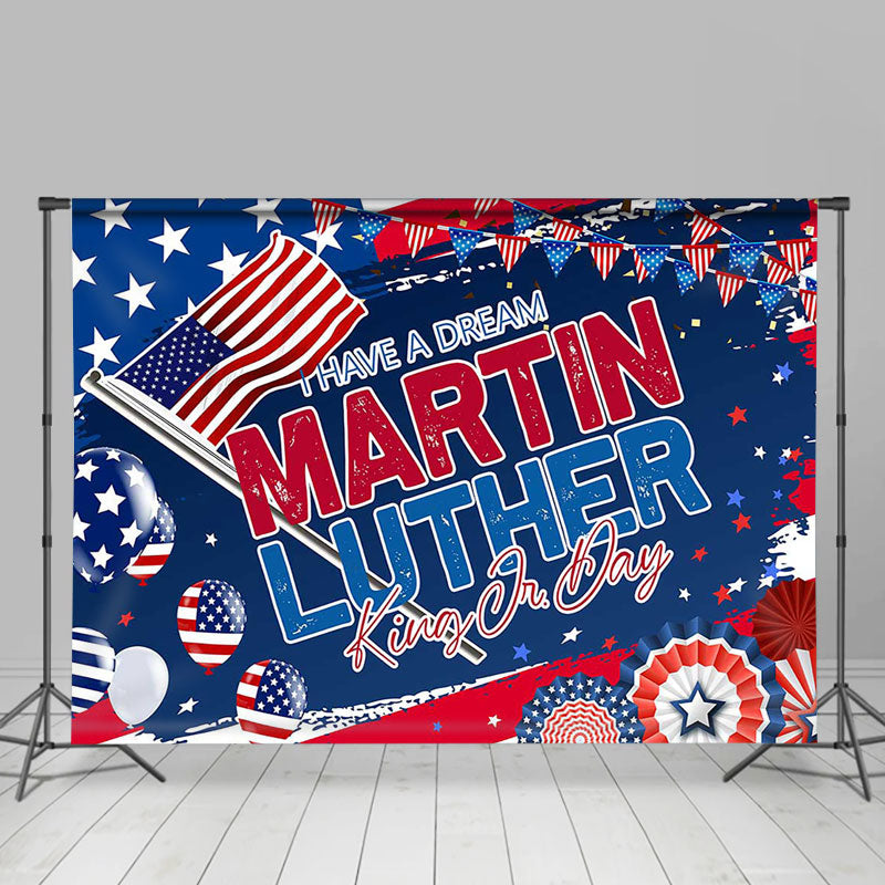 Aperturee - Aperturee Red Blue Flag Balloons Stars Happy Mlk Day Backdrop