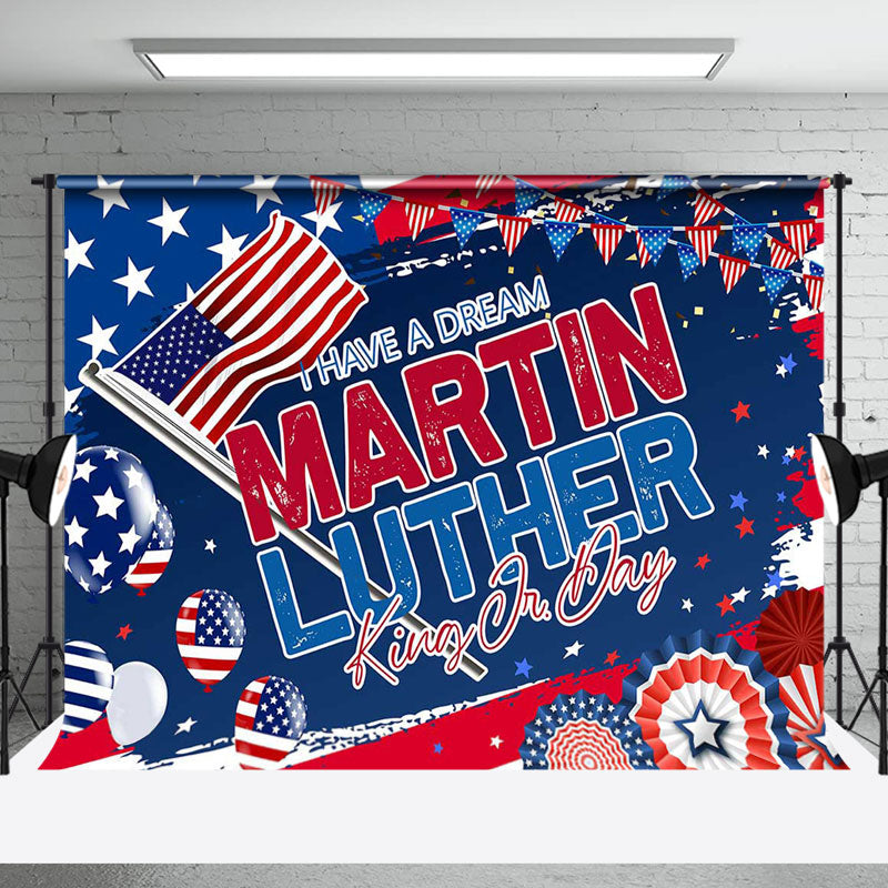 Aperturee - Aperturee Red Blue Flag Balloons Stars Happy Mlk Day Backdrop