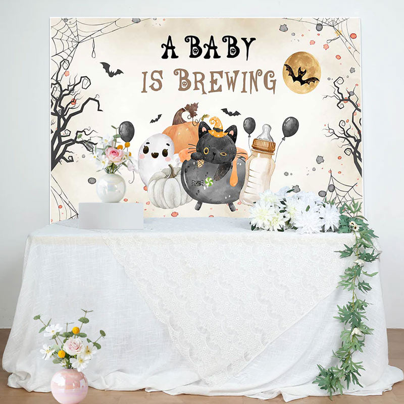 Aperturee - Baby Is Brewing Halloween Gender Reveal Backdrop