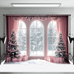 Aperturee - Aperturee Christmas Vibe Pink Window Scene Room Set Backdrop