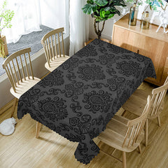 Aperturee - Aperturee Vintage Black Damask Rectangle Tablecloth For Kitchen