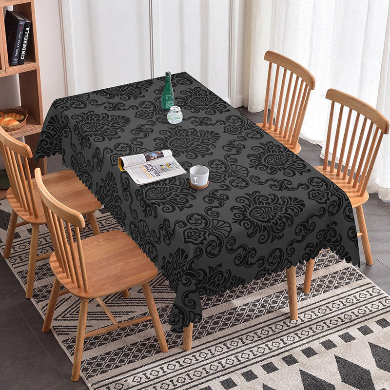 Aperturee - Aperturee Vintage Black Damask Rectangle Tablecloth For Kitchen