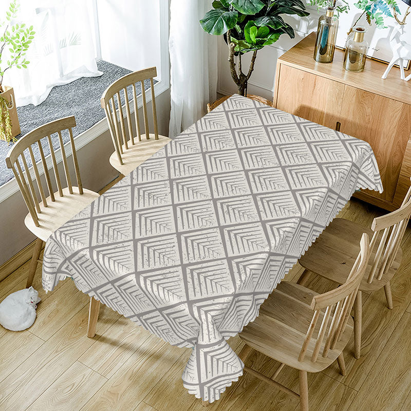 Aperturee - Aperturee Modern Beige Embossed Pattern Rectangle Tablecloth