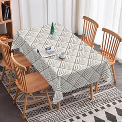 Aperturee - Aperturee Modern Beige Embossed Pattern Rectangle Tablecloth