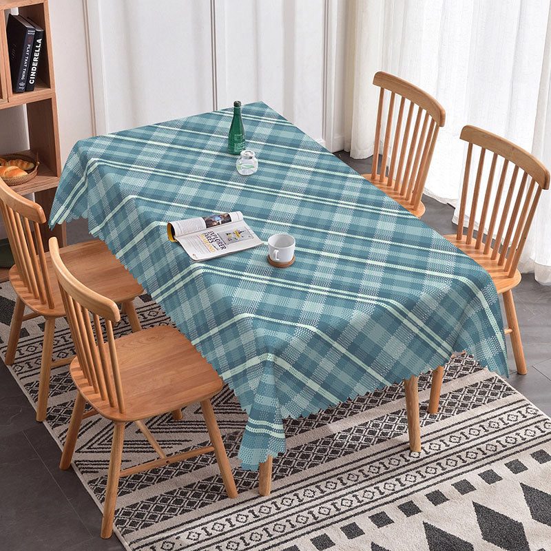 Aperturee - Aperturee Grey Blue Check Pattern Rectangle Tablecloth