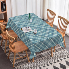 Aperturee - Aperturee Grey Blue Check Pattern Rectangle Tablecloth