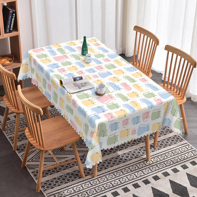 Aperturee - Aperturee Colorful Lovely Cats Rectangle Tablecloth For Kids