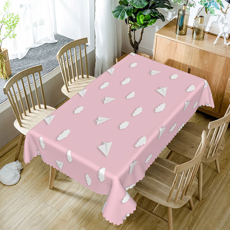 Aperturee - Aperturee Paper Airplanes Pink Sky Baby Shower Tablecloth