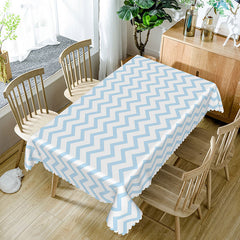 Aperturee - Aperturee Blue Wavy Lines Rectangle Tablecloth For Baby Shower