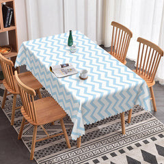 Aperturee - Aperturee Blue Wavy Lines Rectangle Tablecloth For Baby Shower