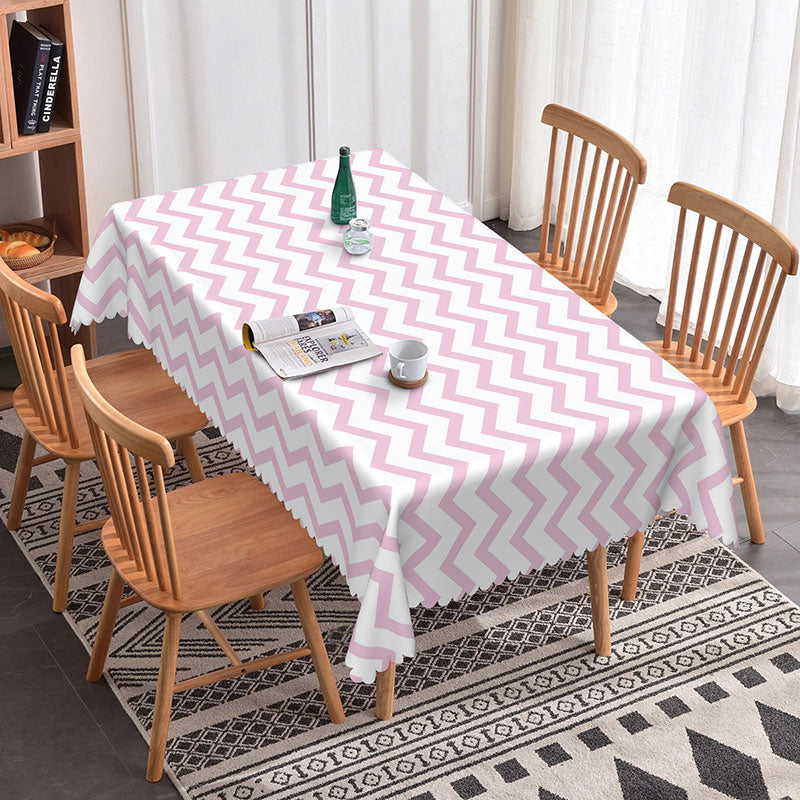 Aperturee - Aperturee Pink Wavy Lines Rectangle Tablecloth For Baby Shower