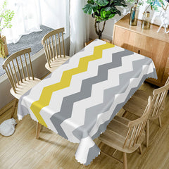 Aperturee - Aperturee Stylish Yellow Wavy Lines Tablecloth For Home Decor