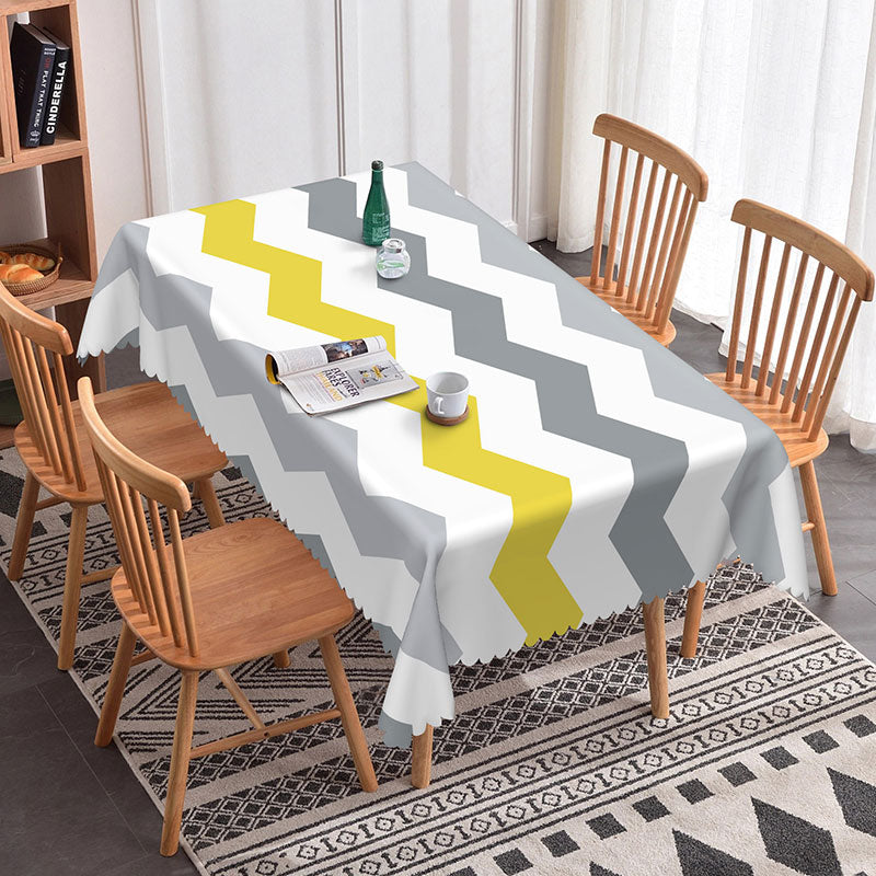 Aperturee - Aperturee Stylish Yellow Wavy Lines Tablecloth For Home Decor