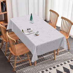 Aperturee - Aperturee Chic Grey Lines Rectangle Tablecloth For Dining Room