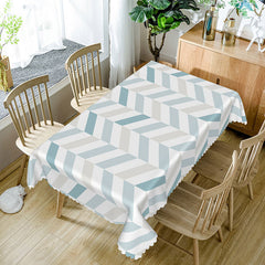 Aperturee - Aperturee Modern Trendy Grey Blue Wavy Lines Rectangle Tablecloth