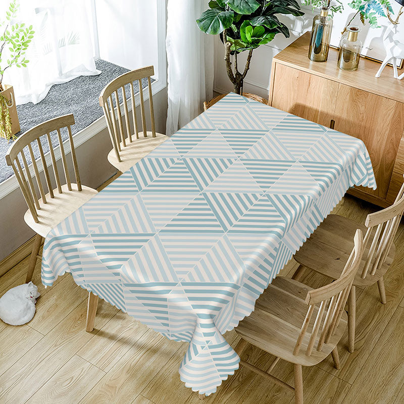 Aperturee - Aperturee Chic Grey Wavy Lines Tablecloth For Dining Room