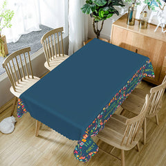 Aperturee - Aperturee Deep Blue Birthday Rectangle Tablecloth For Kids