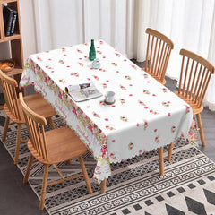 Aperturee - Aperturee Pink Spring Floral Girl Woman Birthday Party Tablecloth