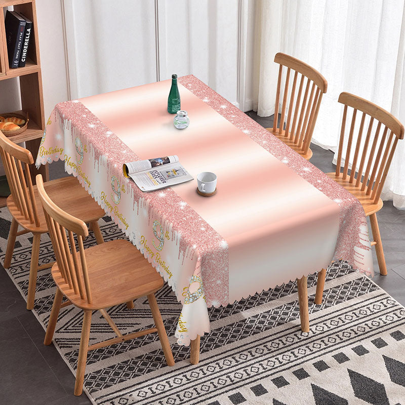 Aperturee - Aperturee Pink Glitter Pattern 9th Birthday Rectangle Tablecloth