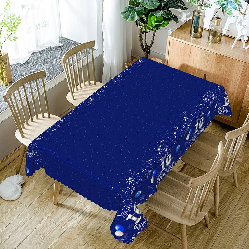 Aperturee - Aperturee Royal Blue Happy 10th Birthday Rectangle Tablecloth