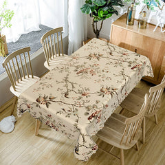 Aperturee - Aperturee Beige Vintage Floral Branches Rectangle Tablecloth